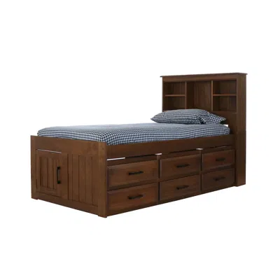 American Furniture Classics Solid Pine Twin Captains Bookcase Bed With 6 Drawers In Classic Walnut