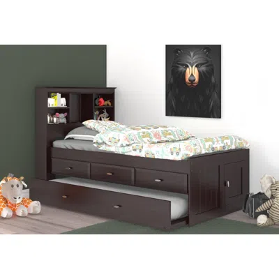 American Furniture Classics Twin Bookcase Bed With Three Drawers And A Twin Sized Trundle In Brown