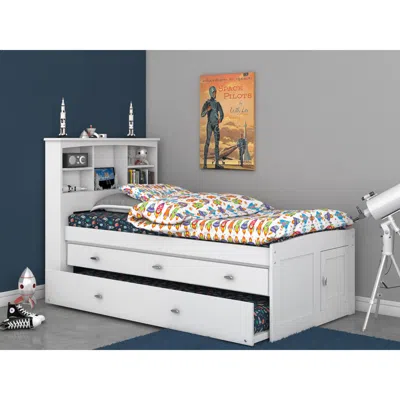 American Furniture Classics Twin Captains Bookcase Bed With 3 Spacious Under Bed Drawers In White