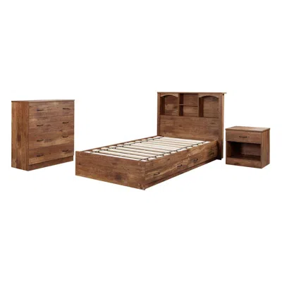 American Furniture Classics Twin Sized Bookcase Headboard And Twin Sized Platform Bed Combo In Mountain Oak