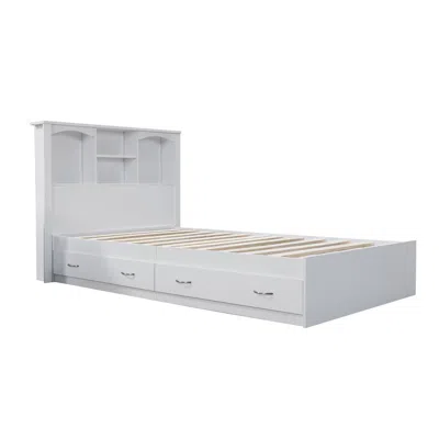 American Furniture Classics Twin Sized Bookcase Headboard And Twin Sized Platform Bed Combo In White