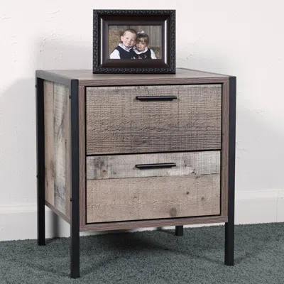 American Furniture Classics Two Drawer Night Stand With Metal Frame And Legs In Brown