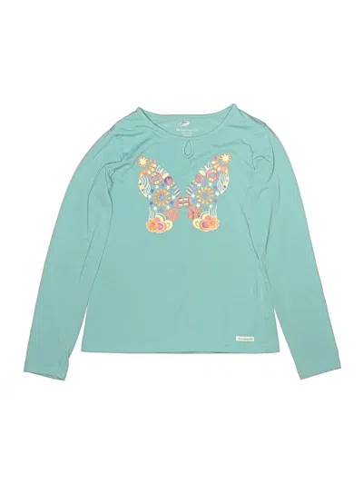 Pre-owned American Girl Kids' Long Sleeve Top Teal Keyhole Neckline Tops In Blue