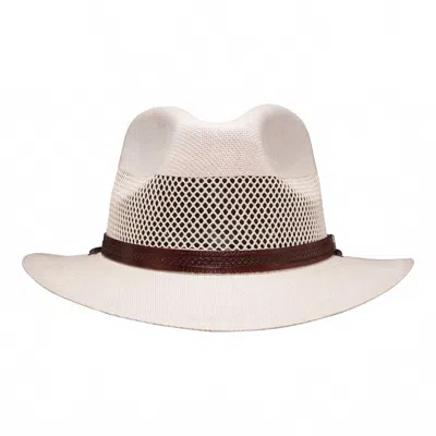 American Hat Makers Safari Vented Straw Fedora Hat In Milan Cream In Neutral