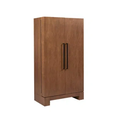 American Heritage Alta Wine & Spirit Cabinet - Brushed Walnut Finish With Glass Racks, Locking Storage & Ample Drawer 
