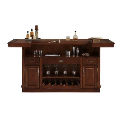American Heritage Arabella Home Bar - Solid Wood With Wine Storage, Stemware Racks & Brushed Steel Footrail