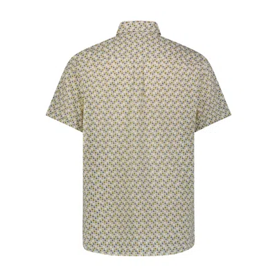 American Heritage Beige With Teal With Army Green Circle And Black X Marks Short Sleeve Shirt