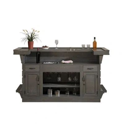 American Heritage Caliente 78" Home Bar – Glacier Finish With Charcoal Bronze Hardware, Removable Ice Bucket, Glass St In Gray