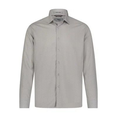 American Heritage Grey Silver White Geo Print Hidden Button Down Long Sleeve Shirt