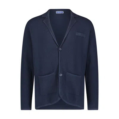 American Heritage Jacquard Sweater Jacket In Blue