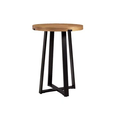 American Heritage Knoxville Acacia Round Solid Wood Pub Table - Brown Top With Black Metal Base, Rustic Modern Design