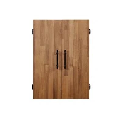 American Heritage Knoxville Dartboard Cabinet - Solid Acacia Wood With Matte Black Hardware, Scoreboards & Built-in Da In Brown