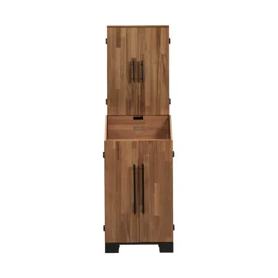 American Heritage Knoxville Storage Dart Cabinet - Solid Acacia Wood With Matte Black Hardware, Built-in Shelves & Dar In Brown