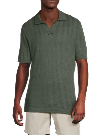 American Heritage Men's Johnny Collar Textured Polo Shirt In Green