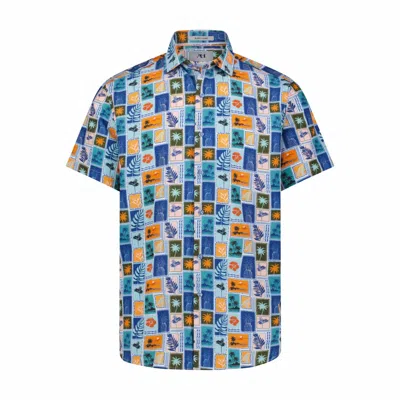 American Heritage Men's Performance Short Sleeve Shirt In Stamp In Blue