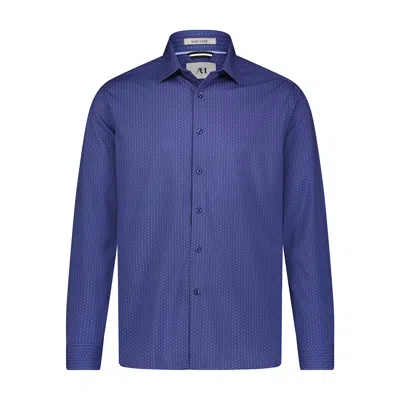 American Heritage Navy Blue Geo Print Hidden Button Down Long Sleeve Shirt