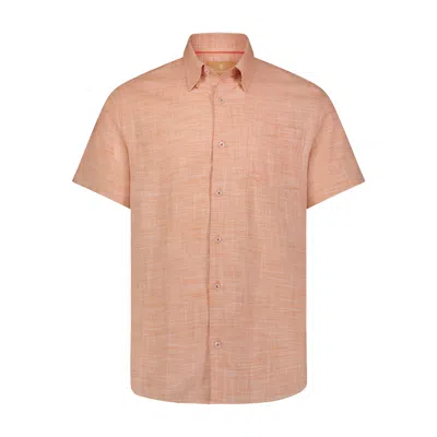 American Heritage Peach And White Heather Short Sleeve Woven Weave Shirt In Pink