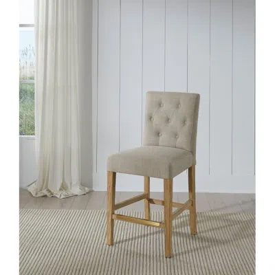 American Heritage Port Royal Upholstered Stool – Tufted Linen-style Stool With Full Back & Metal Footplate, Sahara San In Sahara Sand