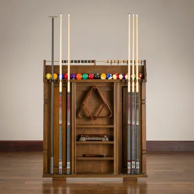 American Heritage Providence Cue Rack - Solid Wood With 12-cue Capacity, Ball & Rack Holders, Built-in Storage, Sable  In Brown