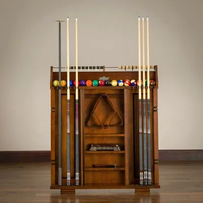 American Heritage Providence Rack - Wood Billiard Cue & Ball Storage, Holds Up To 12 Cues, Built-in Scoring System & A In Brown