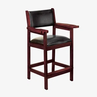 American Heritage Spectator Chair – Padded Leather Seat, Armrests, And Built-in Cue & Drink Holder In Cherry