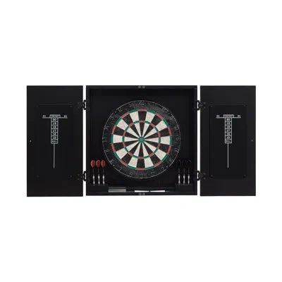 American Heritage Vienna Dartboard Cabinet Set - Solid Wood Black Finish With Steel Tip Darts, Scoreboard & Built-in S