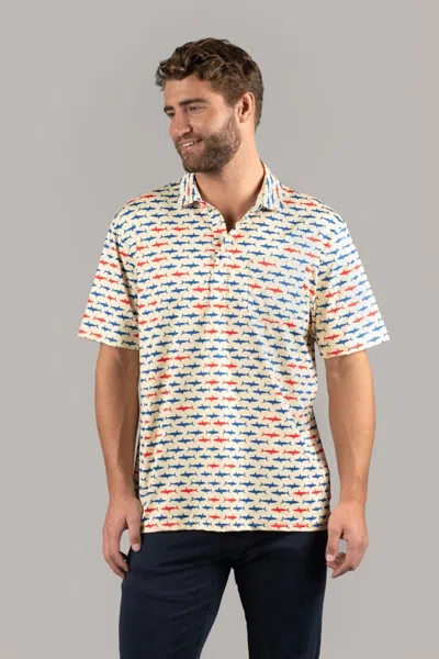 American Heritage Yellow With Sharks Polo Shirt In White
