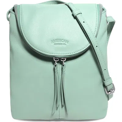 American Leather Co. Large Hampton Leather Zip-around Crossbody Bag In Blue