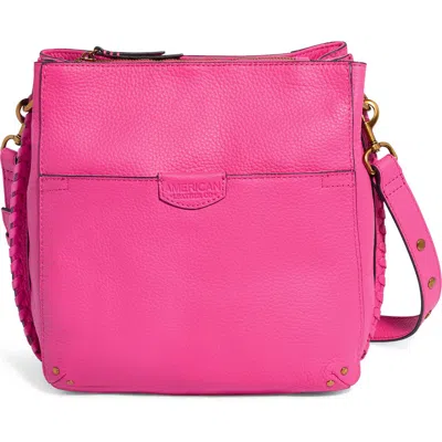 American Leather Co. Luca Triple Pocket Leather Crossbody Bag In Pink