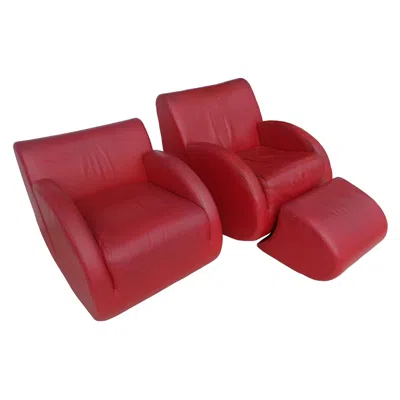 Pre-owned American Leather Pair Of Vladimir Kagan "rock Star" His And Her Lounge Chairs And Ottoman In Red