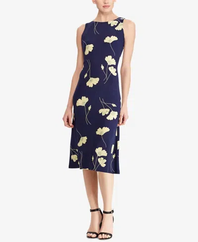 American Living Floral Print Jersey Midi Dress In Navy/yellow In Multi