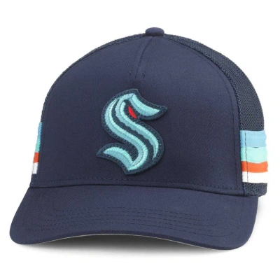 American Needle Deep Sea Blue Seattle Kraken Hotfoot Stripes Trucker Adjustable Hat In Navy