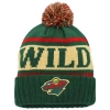 AMERICAN NEEDLE AMERICAN NEEDLE GREEN/GOLD MINNESOTA WILD PILLOW LINE CUFFED KNIT HAT WITH POM