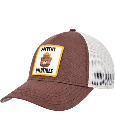 American Needle Men's  Brown, Cream Smokey The Bear Valin Trucker Snapback Hat In Brown,cream