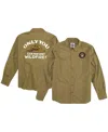 AMERICAN NEEDLE MEN'S AMERICAN NEEDLE OLIVE DISTRESSED SMOKEY THE BEAR DAILY GRIND BUTTON-UP LONG SLEEVE SHIRT