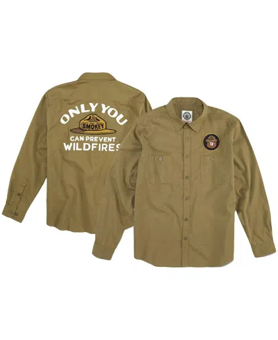 American Needle Men's  Olive Distressed Smokey The Bear Daily Grind Button-up Long Sleeve Shirt