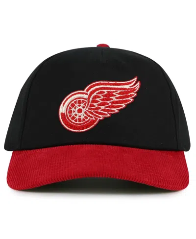 American Needle Men's Black/red Detroit Red Wings Burnett Adjustable Hat In Black,red