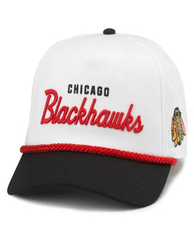 American Needle Men's White/black Chicago Blackhawks Roscoe Washed Twill Adjustable Hat In White Blac