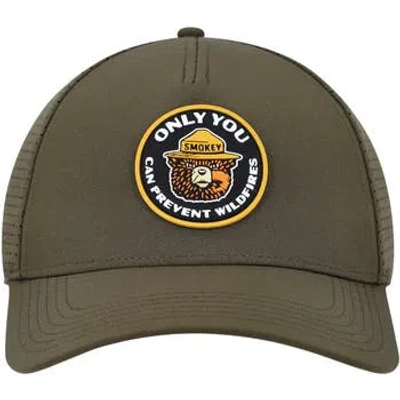 American Needle Olive Smokey The Bear Super Tech Valin Trucker Snapback Hat In Green