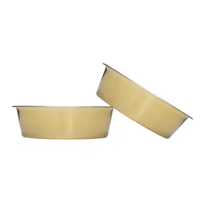 American Pet Supplies Country Living Set Of 2 Durable Gold Stainless Steel Heavy Dog Bowls In Neutral