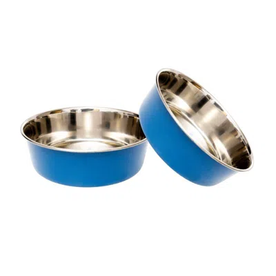 American Pet Supplies Country Living Set Of 2 Heavy Gauge Non Skid Stainless Steel Dog Bowls In Blue