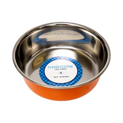 American Pet Supplies Country Living Set Of 2 Heavy Gauge Non Skid Stainless Steel Dog Bowls In Orange