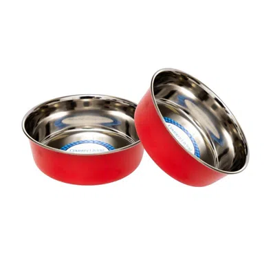 American Pet Supplies Country Living Set Of 2 Heavy Gauge Non Skid Stainless Steel Dog Bowls In Red