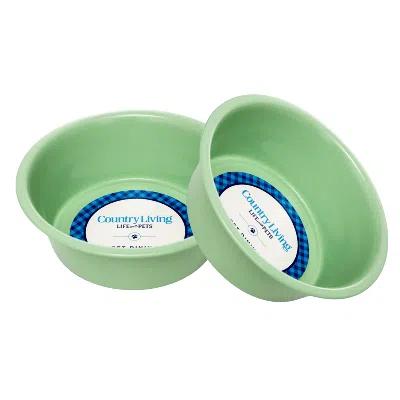 American Pet Supplies Country Living Set Of 2 Non-slip Durable Powder Coated Stainless Steel Heavy Dog Bowls In Green