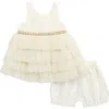 American Princess Embellished Tiered Party Dress & Bloomers In Neutral