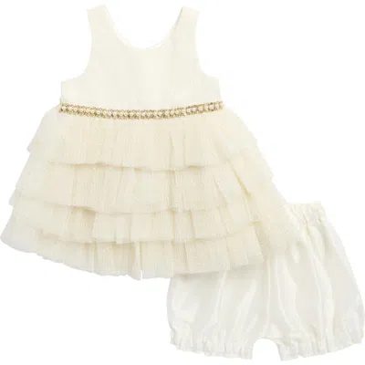 American Princess Babies'  Embellished Tiered Party Dress & Bloomers In Neutral