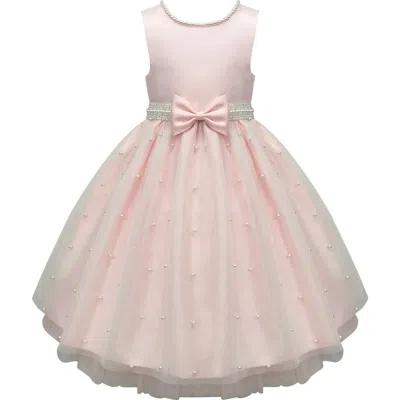 American Princess Kids' Faux Pearl Sleeveless Dress In Peachy Pink