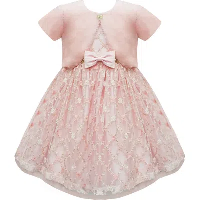 American Princess Kids' Flower Embroidered Dress & Faux Fur Bolero Jacket In Pink