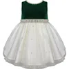 American Princess Velvet Mesh Party Dress In Emerald Green