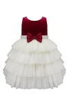 American Princess Babies'  Velvet Tiered Mesh Party Dress In Ruby Red